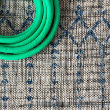 Ourika Moroccan Geometric Textured Weave Indoor/outdoor Square Rug